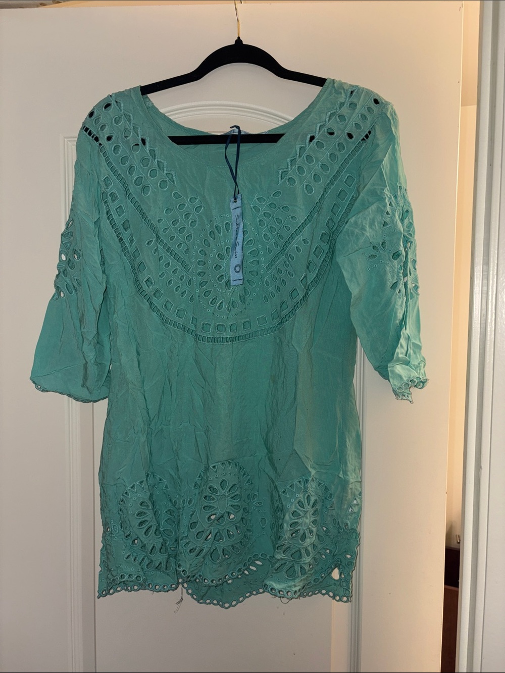 Turquoise Eyelet Swim Coverup Tunic